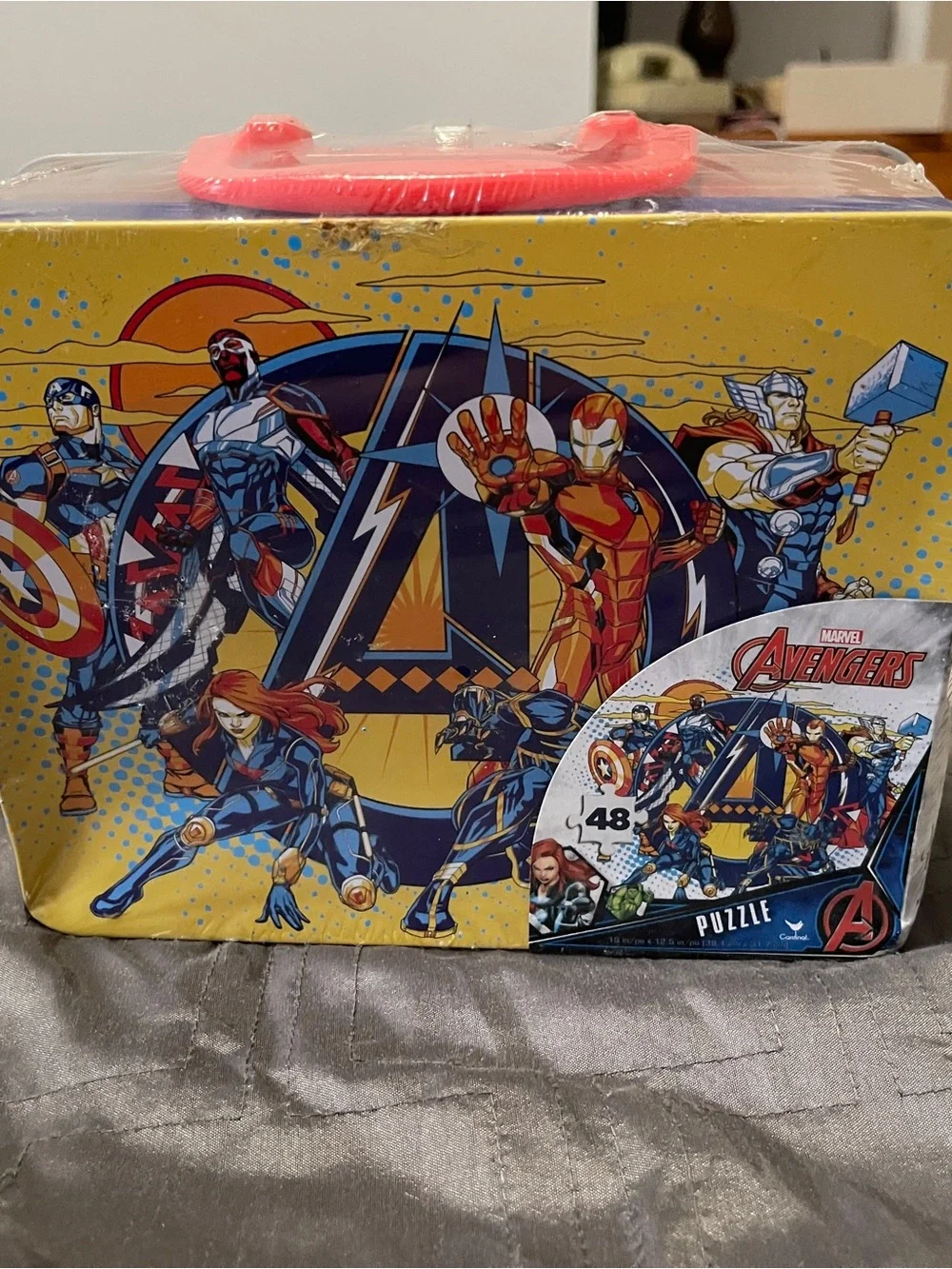 Marvel Yellow Avengers Puzzle Tin with Blue & Red Hero Art